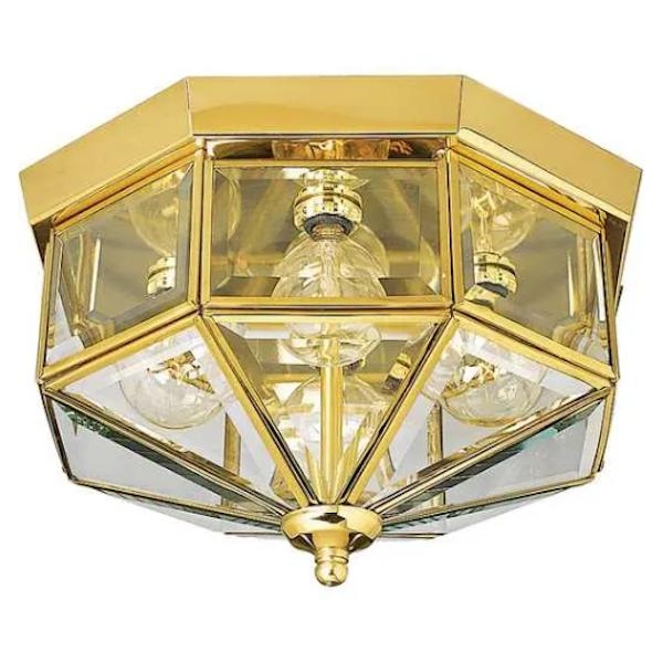 4 Light 120 volt Brass Clear Beveled Glass Ceiling Light Fixture