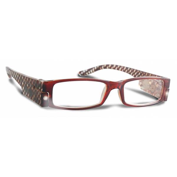 LED Brown Stripe Frame +2.50 Lighted Reading Glasses