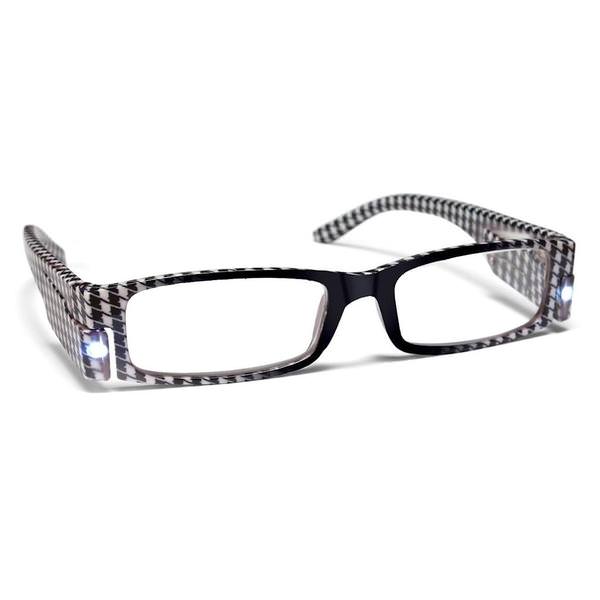 LED Houndstooth Frame +1.75 Lighted Reading Glasses