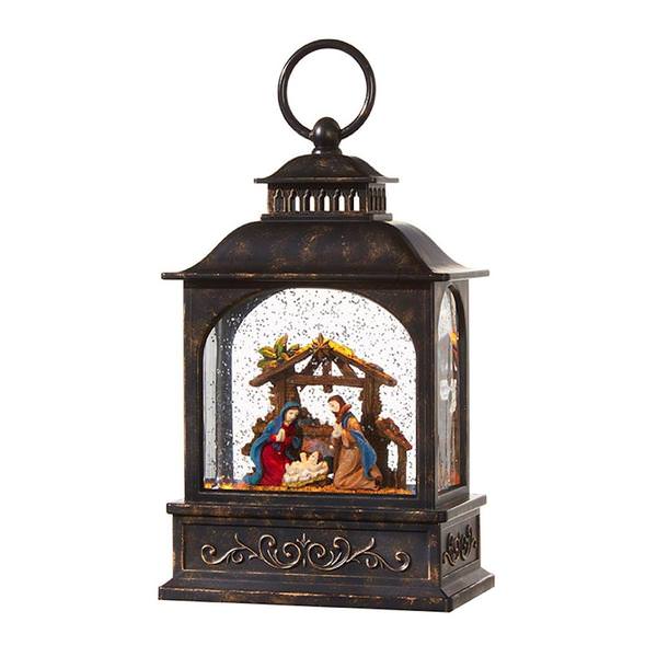 8" Battery Operated Nativity Water/Glitter Filled Lantern with Timer (Batteries not Included)