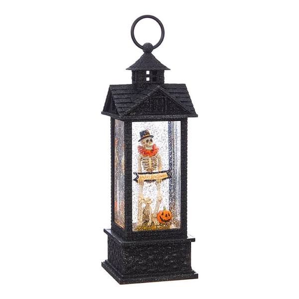 12" Battery Operated Skeleton with Dog Water/Glitter Filled Lantern with Timer (Batteries not Included)