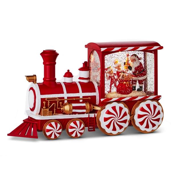 12.5" Peppermint Candy Train Musical Lighted Water Lantern