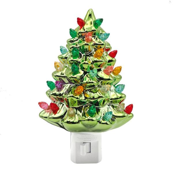 5.75" Ceramic Metallic Green Christmas Tree Night Light
