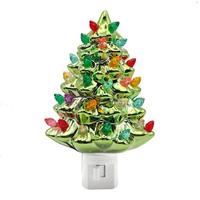 View 5.75" Ceramic Metallic Green Christmas Tree Night Light