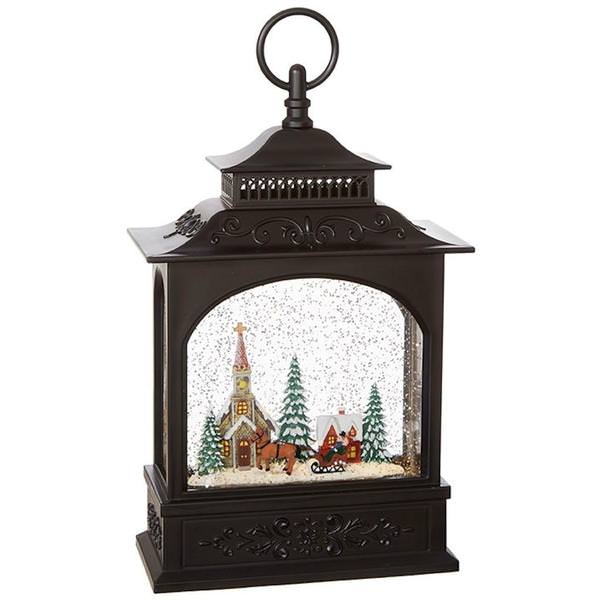 11" Battery Operated Holiday Glitter Town Scene Lantern with Timer (Batteries not Included)