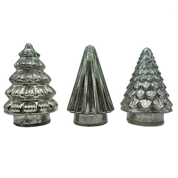 6" Silver Lighted Tree (Set of 3)