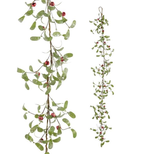 5' Green Mistletoe and Red Jingle Bell Garland