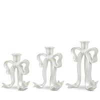 RAZ Imports 9" White Pearlescent Bow Candlesticks (3 Pack)