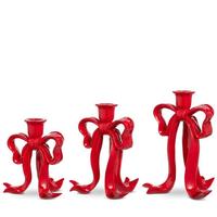 RAZ Imports 9" Red Bow Candlesticks (3 Pack)