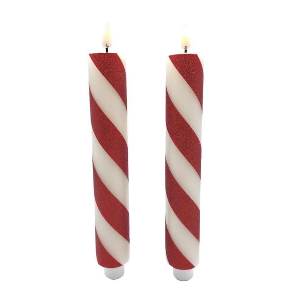 8.5" Red/White Stripe LED Taper Candle (2 Pack)