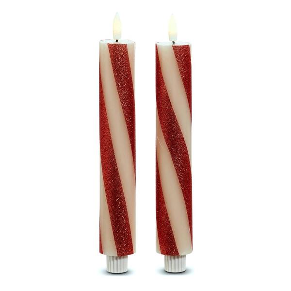 8.5" Red/White Stripe LED Taper Candle (2 Pack)