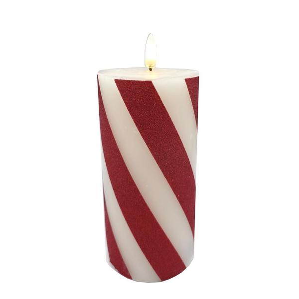 5" x 3" Red/White Stripe LED Wax Candle