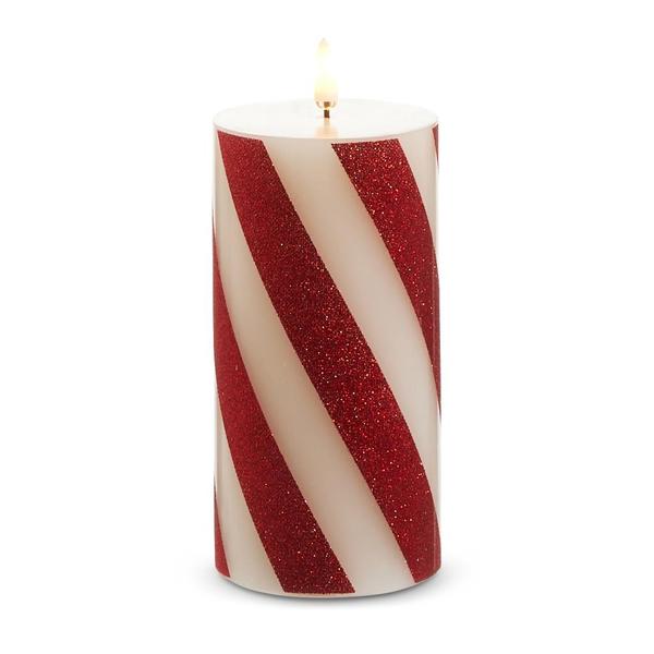 5" x 3" Red/White Stripe LED Wax Candle