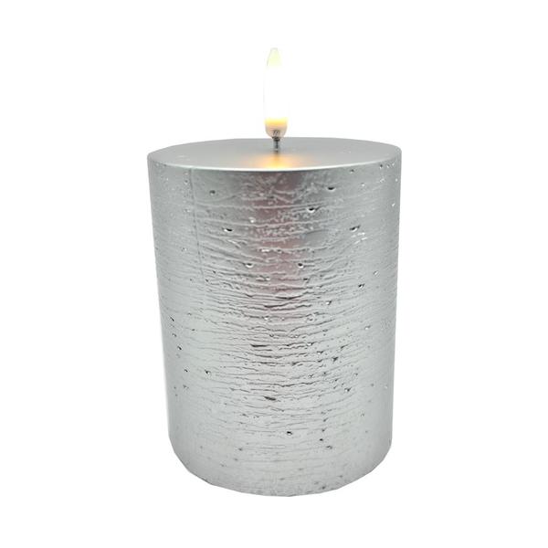 4" Rustic Silver LED Pillar Wax Candle