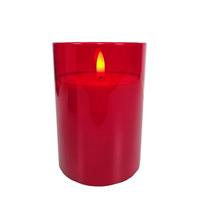 RAZ Imports 6" Ivory Red Glass LED Wax Battery Operated Pillar Candle with Timer