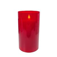 RAZ Imports 5" Ivory Red Glass LED Wax Battery Operated Pillar Candle with Timer