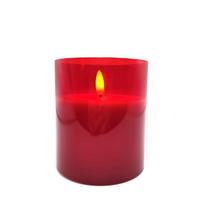 RAZ Imports 4" Ivory Red Glass LED Wax Battery Operated Pillar Candle with Timer