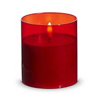 RAZ Imports 4" Ivory Red Glass LED Wax Battery Operated Pillar Candle with Timer