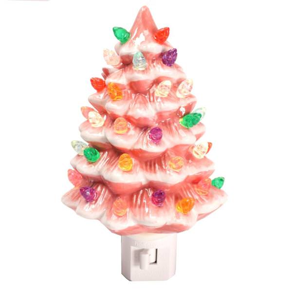 6" Ceramic Pink Christmas Tree Night Light