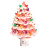 View 6" Ceramic Pink Christmas Tree Night Light