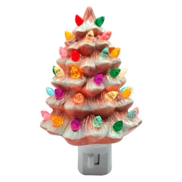 6" Ceramic Pink Christmas Tree Night Light