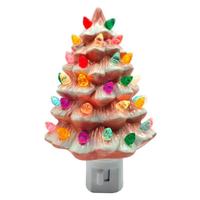 RAZ Imports 6" Ceramic Pink Christmas Tree Night Light