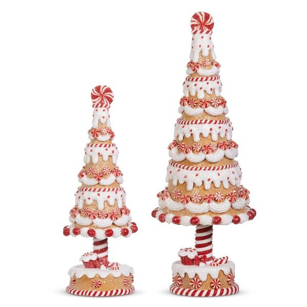 15"/11.25" Gingerbread and Peppermint Trees (Set of 2)