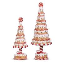 RAZ Imports 15"/11.25" Gingerbread and Peppermint Trees (Set of 2)