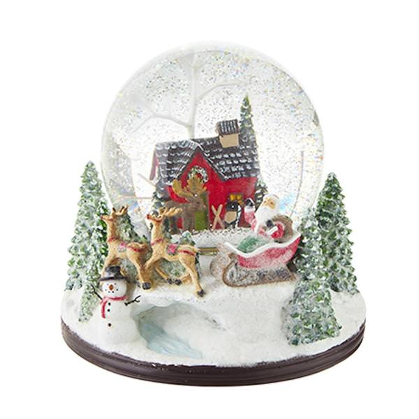 6.5" Battery Operated Santa House and Sleigh Water Globe (Batteries not Included)