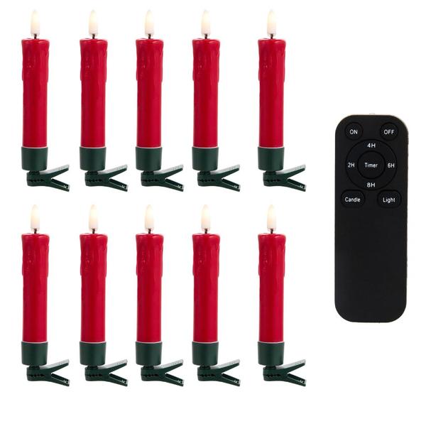 5" Red Clip-On Drip Wax Candles with Remote (10 Pack)
