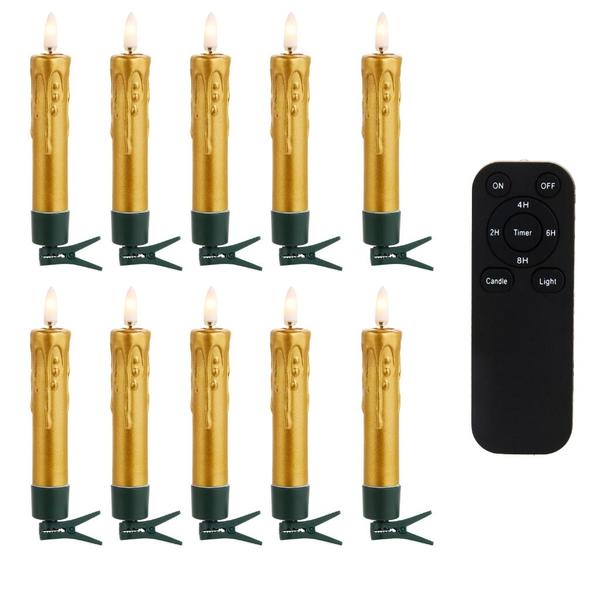 5" Gold Clip-On Drip Wax Candles with Remote (10 Pack)