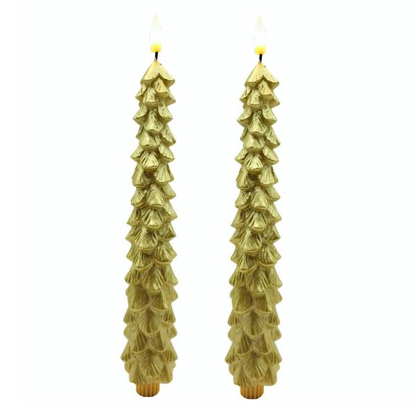 10.5" Gold Christmas Tree LED Wax Taper (2 Pack)