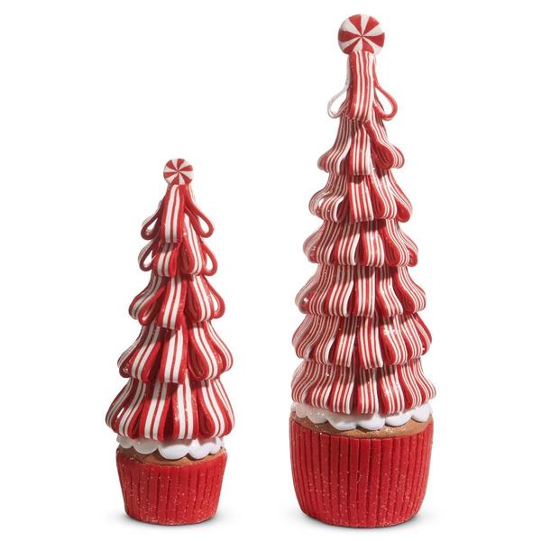 14"/10" Peppermint Ribbon Clay Dough Tree (Set of 2)