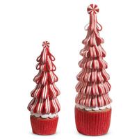 RAZ Imports 14"/10" Peppermint Ribbon Clay Dough Tree (Set of 2)