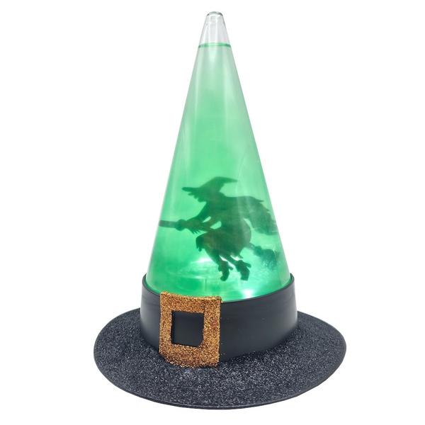 9" Lighted Witch Hat with Swirling Bat Glitter Water Décor