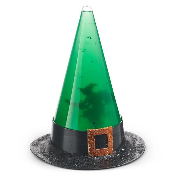 9" Lighted Witch Hat with Swirling Bat Glitter Water Décor