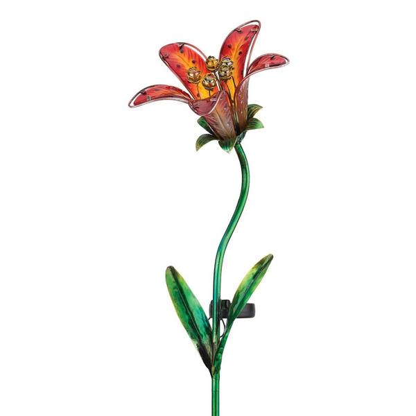 33" x 9" Red Tiger Lily Garden Stake Solar LED Light