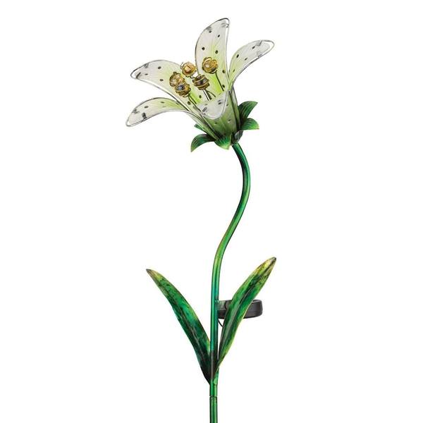 33" x 9" White Tiger Lily Garden Stake Solar LED Light