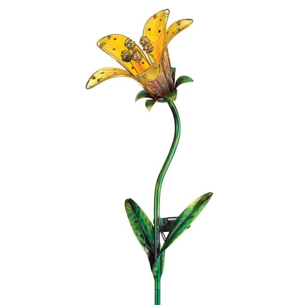 33" x 9" Yellow Tiger Lily Garden Stake Solar LED Light