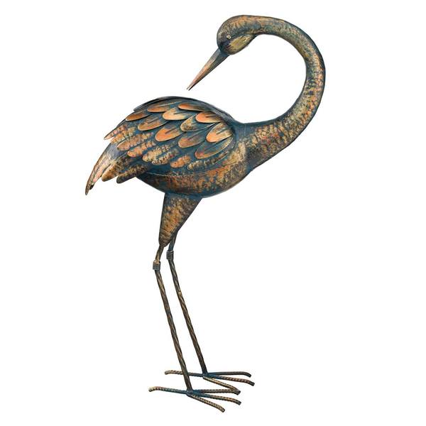 21.5" Copper Patina Crane "Preening" Home Decor Ornament