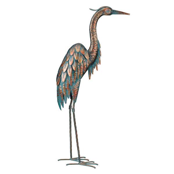 27" Antique Silver/Blue Patina Heron Home Decor Ornament