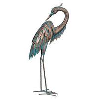 25" Antique Silver/Blue Patina Heron "Preening" Home Decor Ornament