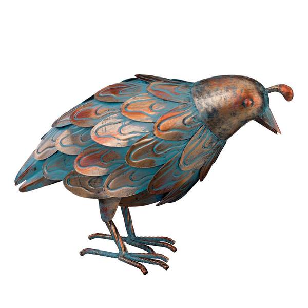 9" Copper Patina Quail "Down" Home/Garden Decor Ornament