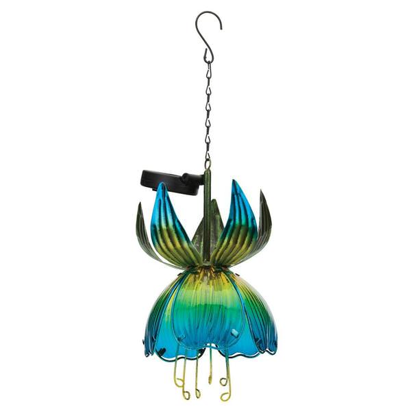 16" Blue/Yellow Solar Hanging Flower Lantern
