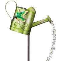 View Green Solar Watering Can Hummingbird Garden Stake