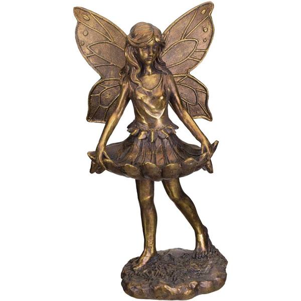 22" Bronze Copper Fairy Skirt Bird Feeder Statue