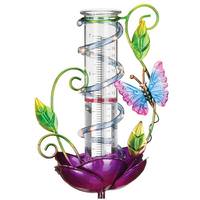 View 38" Butterfly Solar Rain Gauge Garden Stake Ornament