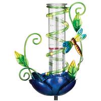 View Dragonfly Solar Rain Gauge Garden Stake Ornament