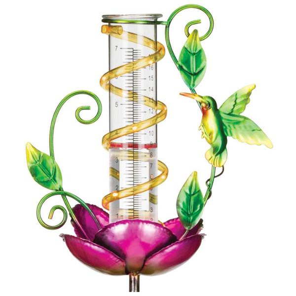 Hummingbird Solar Rain Gauge Garden Stake Ornament