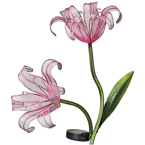 36" Pink Double Lily Garden Stake Solar LED Light